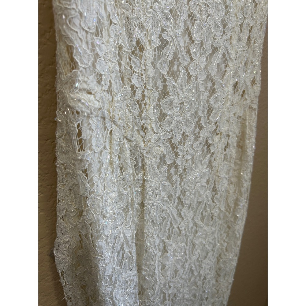 Vintage 90s Cache Ever After Ivory Lace Sequin Maxi Gown Dress Womens 6 Ivory - Picture 13 of 16